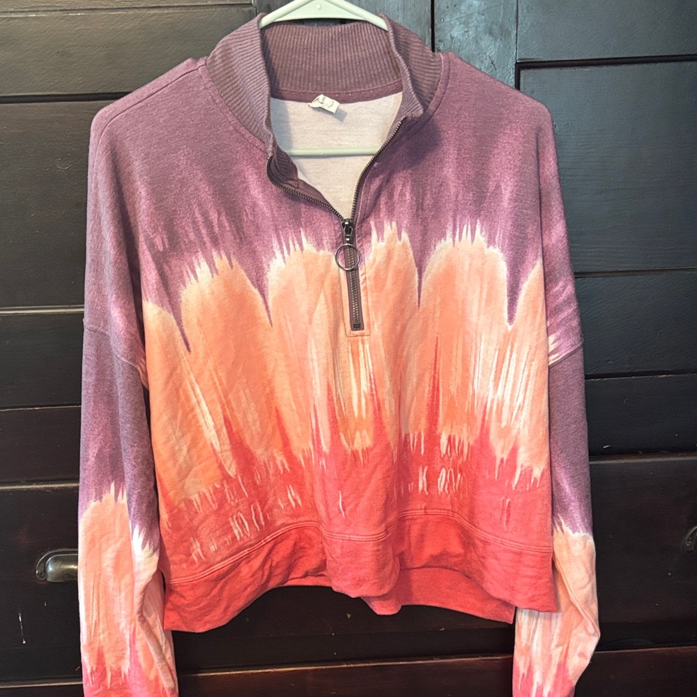 Ideology Purple and Orange Tie-Dye Quarter-Zip Sweatshirt